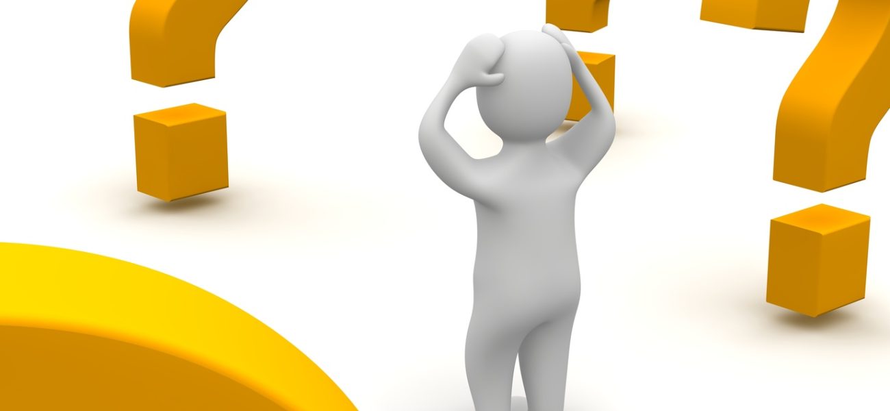 Confused man and question marks. 3d rendered illustration.